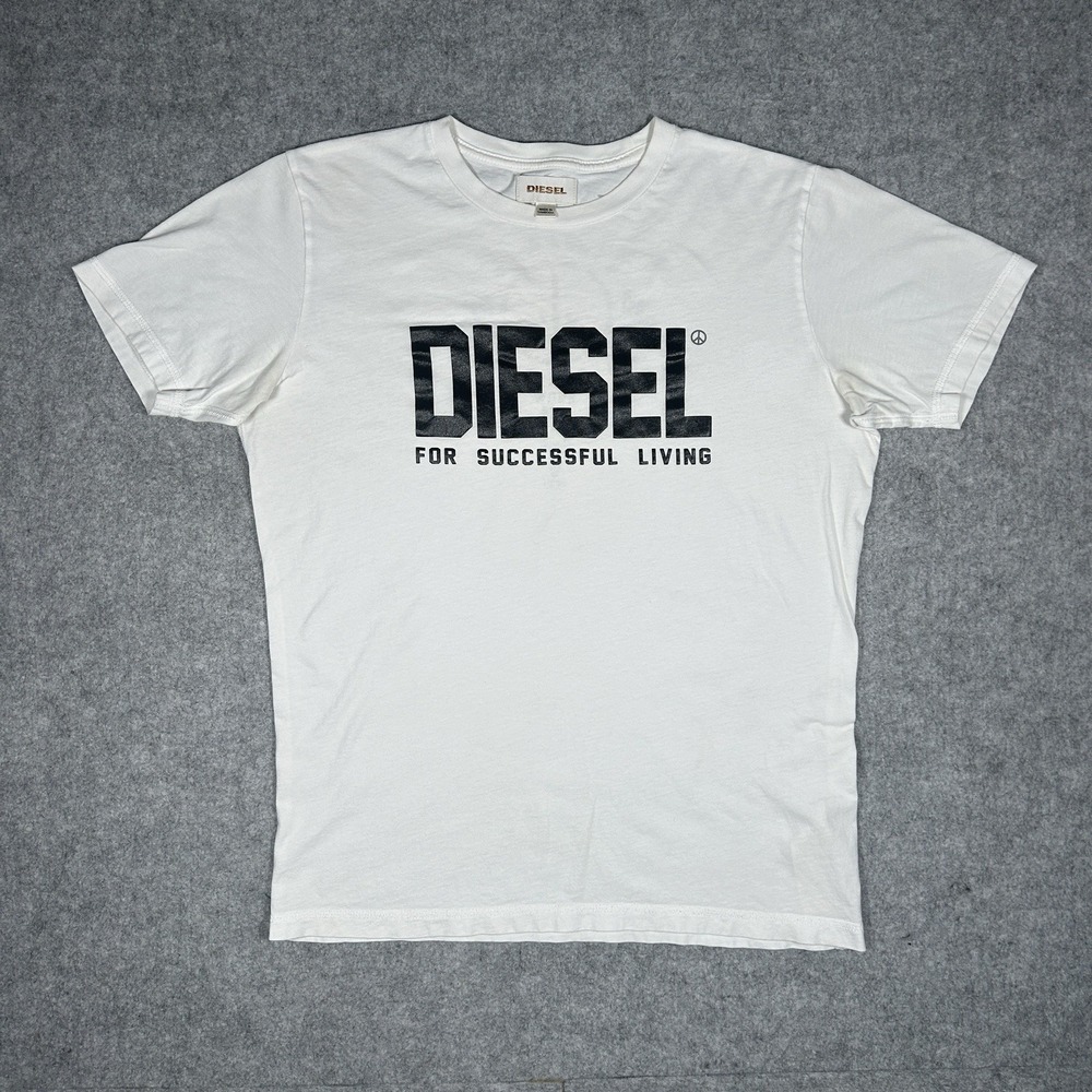 Diesel T Shirt Men's Size Small White Classic Graphic Spell Out Cotton 2000s‎